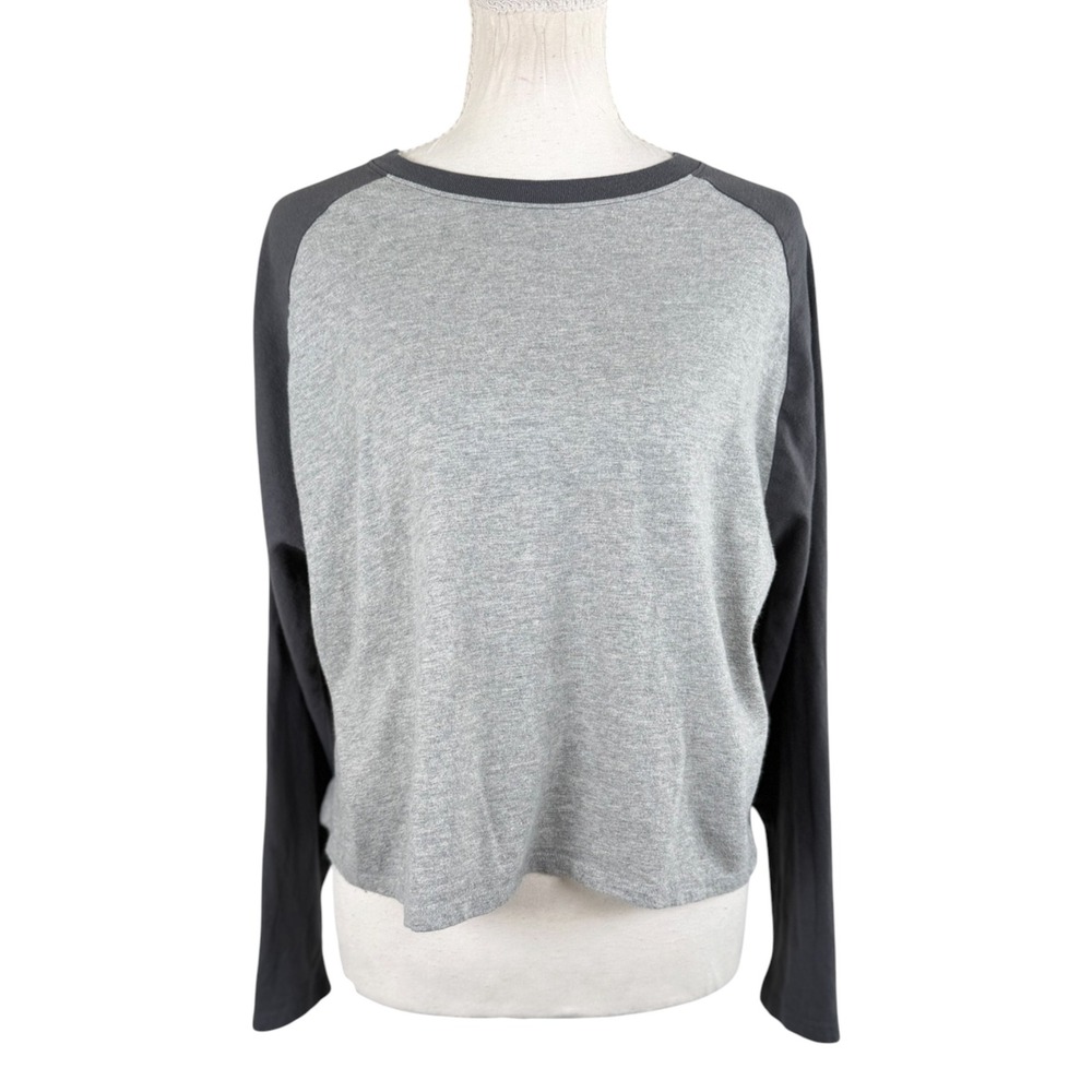 Hollister Cropped Raglan Tee Womens S Gray Charcoal Oversized Long Sleeve Shirt